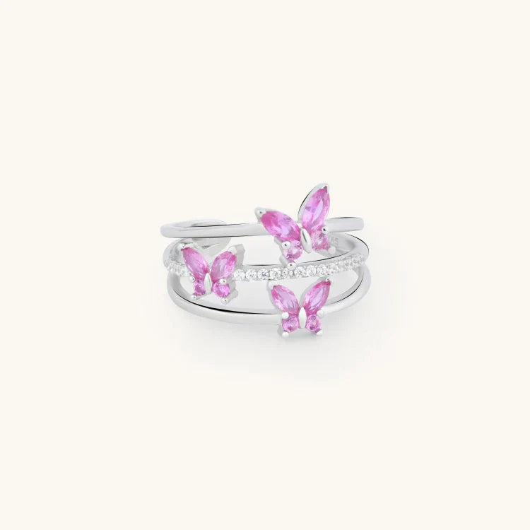 Silver Tri-Butterfly Ring