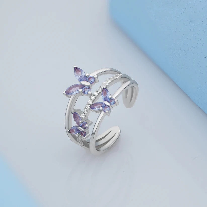 Silver Tri-Butterfly Ring